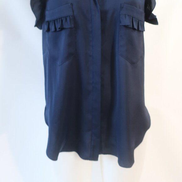 NWT Women Misa Los Angeles Navy Blue (Item- 126) Ruffled Sleeves Blouse Top M - Picture 4 of 10